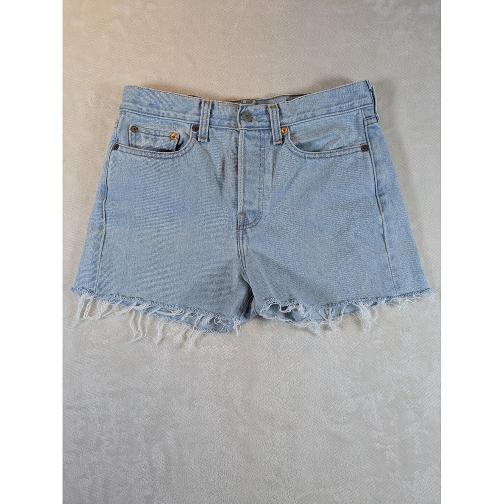 Levi's 501 High Rise Denim Shorts Frayed Hem Light Wash